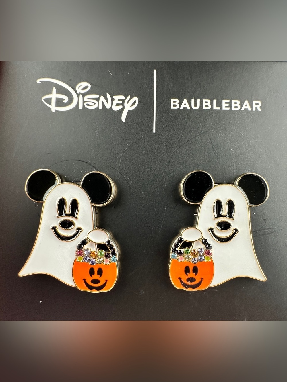 Disney x BaubleBar Mickey Mouse Ghost Halloween Stud Earrings – Brand New in Box